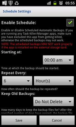SMS Backup and Restore-Enable Scheduler
